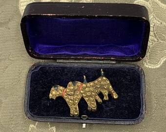Antique Wire Fox Terrier Brooch with Original Box; Vintage Marcasite Terrier Dog Pin