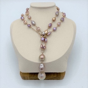 Outstanding Pearl Keshi Necklace; Freshwater Multi-Color Keshi Pearl Drop Necklace