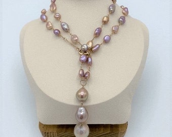 Outstanding Pearl Keshi Necklace; Freshwater Multi-Color Keshi Pearl Drop Necklace