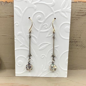 Vintage Crystal Dangle Earrings, Vintage Rhinestone Costume Dangle Earringss,