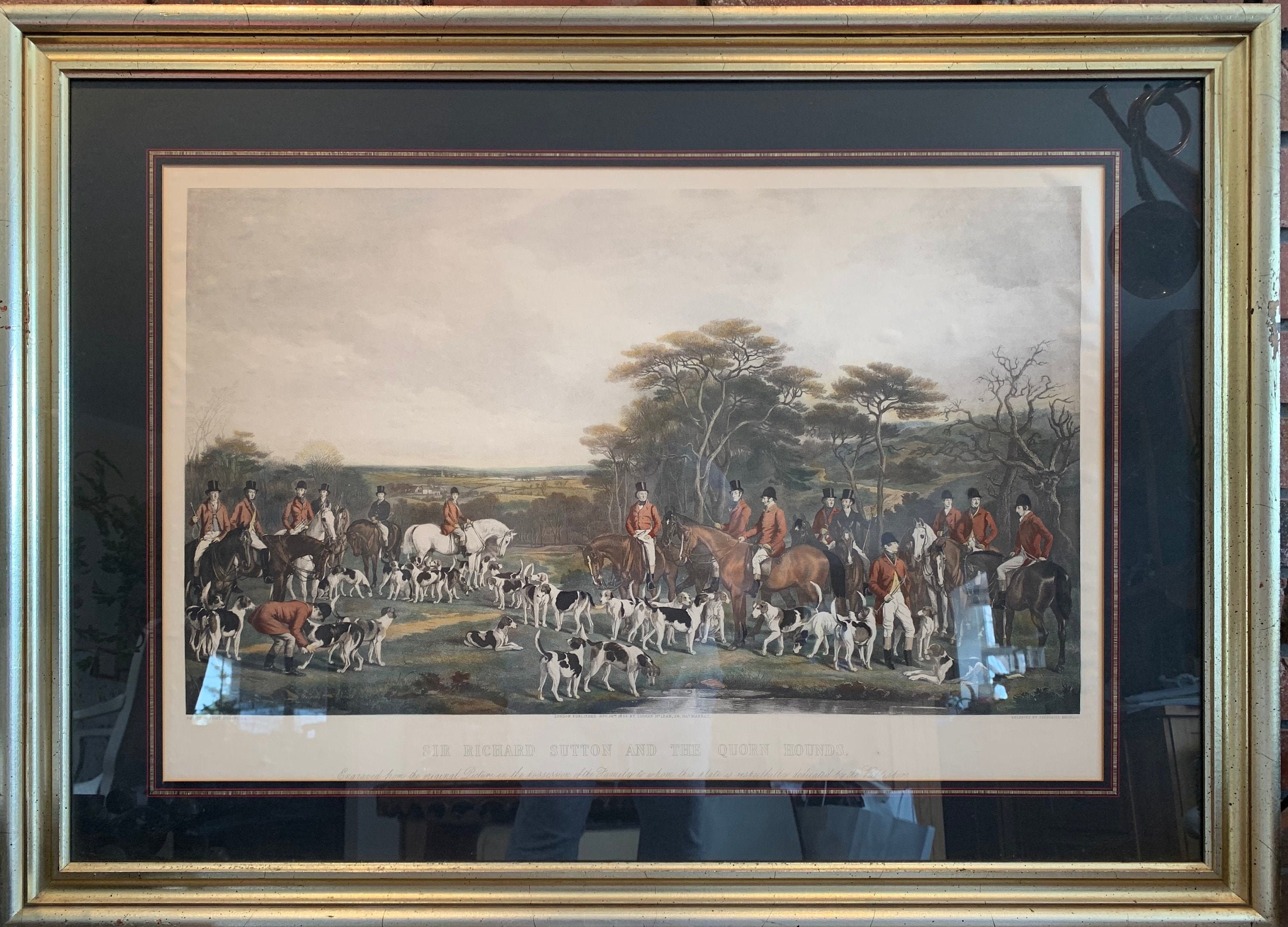 Framed Hunt Scene/Sir Richard Sutton and The Quorn Hounds/Equestrian Hunt Scene with Gilt Frame