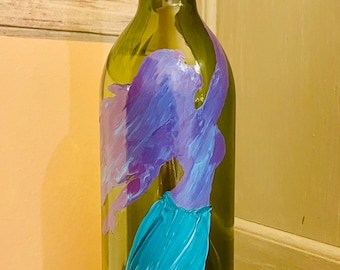 Mermaid Painted on Lighted Wine Bottle