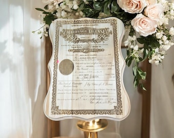 Engraved Wood Wedding License, Personalized Marriage Certificate, Unique Keepsake