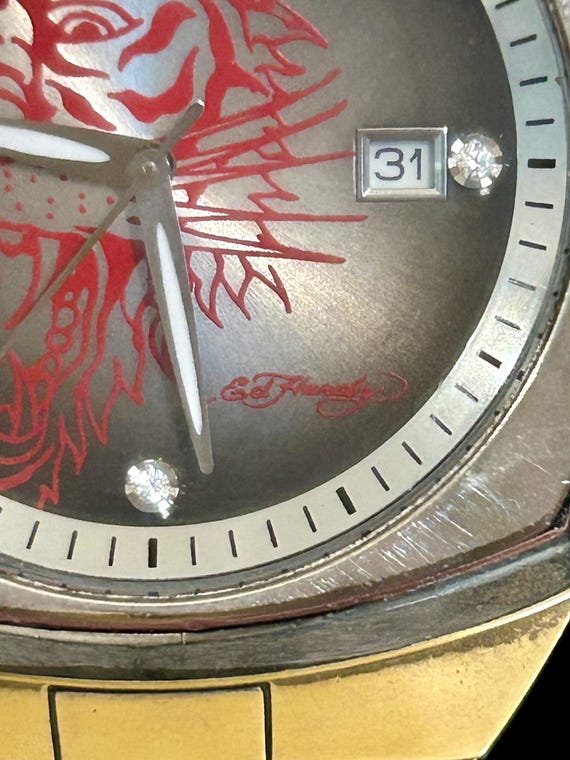 Vintage Ed Hardy Kool Steel Watch With Red Tiger Head Face Etsy
