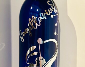 Sagittarius Goddess Wine Bottle Nightlight: Upcycled Astrology Decor