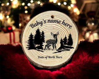 Custom Engraved Wood Slice Ornament, Baby's First Christmas Keepsake