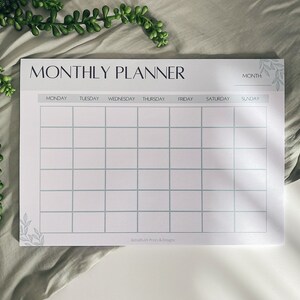 Tear off Monthly Planner in pastel colours | A4 Monthly Desk Pad | Undated Monthly Planner | Mint green Desk Pad | Minimalist Notepad