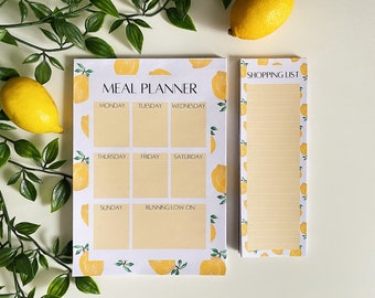 Lemon Shopping List | A5 Lemon Meal Planner | Tear off meal planner | Tear off shopping list | Lemon notepad | Groceries checklist pad