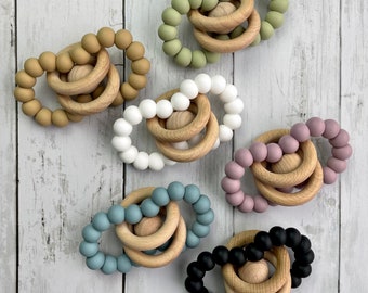 Ethan Rattle Toy • Rattle • Sensory • Sensory Toys • Silicone Beads • Wooden Toys • Wooden Rings