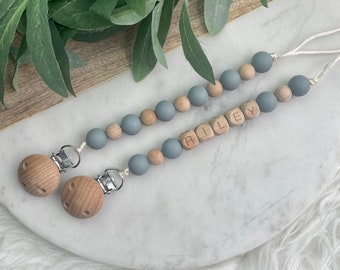 Ethan Pacifier Clip BEACON GREY • Pacifier Clip • Pacifier Clip with Name • Soother Clip • Custom • Personalized • Dummy Chain • Binky Clip