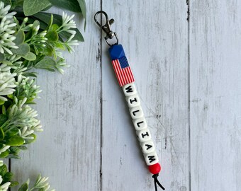 Name Tag AMERICAN FLAG • ID Badge • Key Chain • Keychain • Bag Charm • Bag Tag • Key Chain with Name • Personalized • Zipper Pull • Luggage