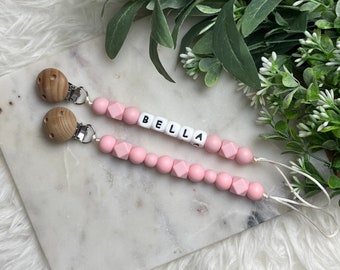 Emma Pacifier Clip SOFT PINK • Pacifier Clip • Pacifier Clip with Name • Soother Clip • Pacifier Chain Personalized