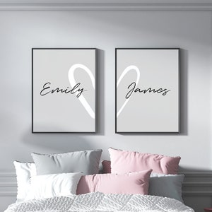 Personalised Couple Prints, Set of 2 Prints, Heart Prints, Over the Bed Prints, Bedroom wall art, Home Prints, Bedroom Decor