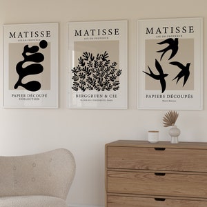 Matisse Prints, Set of 3 Prints, Beige Wall Art, Exhibition Prints, Cutouts Print, Neutral Wall Art, Boho Prints, Matisse Wall Art, Black