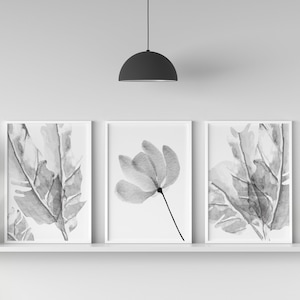 Leaf Print, Grey Wall Decor, Set of 3 Prints, Grey Leaf Print, Botanical Wall Art,  Grey Flower Wall Decor,