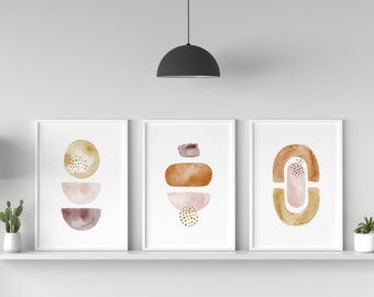 Neutral Boho Wall Print, Beige Abstract Prints, Set of 3 Prints, Boho Wall Art, Minimalist Prints