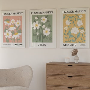 Flower Market Prints, Set of 3, Exhibition Posters, Botanical Prints, Flower Print Set, Gallery Wall Art, Floral Wall Art, Boho Wall Art