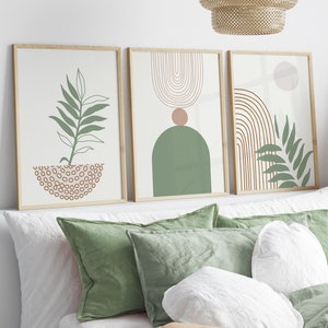 Neutral Boho Wall Prints, Boho Wall Decor, Set of 3 Prints, Sage Green Wall Art, Scandi Art, Mid Century Prints, Abstract Prints, Beige