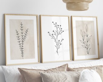 Neutral Wall Art, Botanical Prints, Set of 3 Prints, Plants Wall Art ...