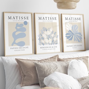 Matisse Prints, Set of 3 Prints, Blue Wall Art, Exhibition Prints, Cutouts Print, Blue Wall Art, Boho Prints, Matisse Wall Art, Blue, Beige