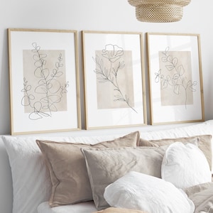 Neutral Wall Art, Botanical Prints, Set of 3 Prints, Plants Wall Art, Floral Line Art, Beige Decor, Neutral Wall Decor, Flower Art, Beige