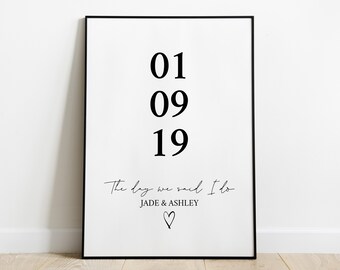 The Day We Said I Do Print, Wedding date print, Marriage Print, Wedding date, Wedding Gift, Personalised Wedding Print, Home Prints