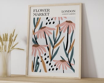Impresión del mercado de flores de Londres, impresión floral, arte mural de exposición, póster del mercado de flores, impresión floral, impresión botánica, arte mural de flores, bohemio
