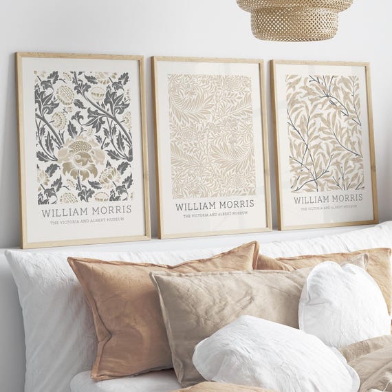 William Morris Prints, Set of 3, Gallery Wall Art, Neutral Wall Art, Beige Decor, Exhibition Art, Floral Wall Art, Famous Art Print, Grey