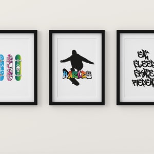 Skateboard prints, Set of 3, Skater wall art, Boys room, Teen Wall art, Teenager prints, Teen room decor, Eat sleep repeat print