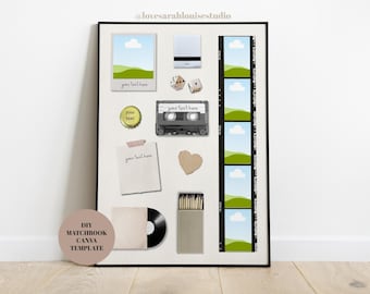 Erinnerung Poster, leere Vorlage, Streichholzbrief Vorlage, Canva Vorlage, Streichholzschachtel Vorlage, digitaler Download, Fotogeschenk, Collage, druckbares Geschenk
