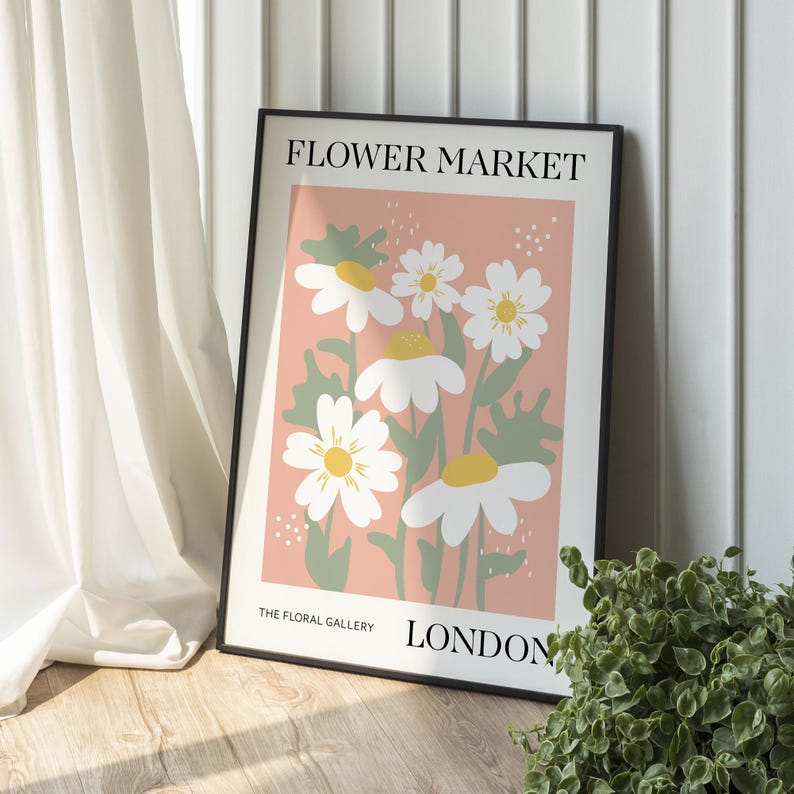 Pink Flower Market Print, Flower Print, Exhibition Poster, Flower Market Wall Art, Floral Print, Botanical Poster, Flower Wall Art, Boho art image 1