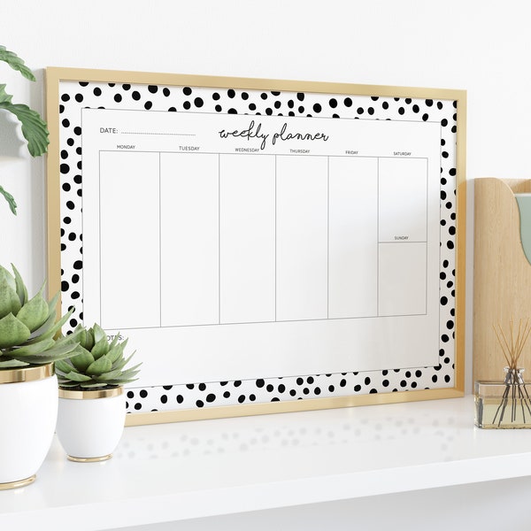 Weekly Planner, To Do Poster, A3 Weekly Wall Planner, Family Calendar, Planner Poster, Dalmatian Spots, Office Poster