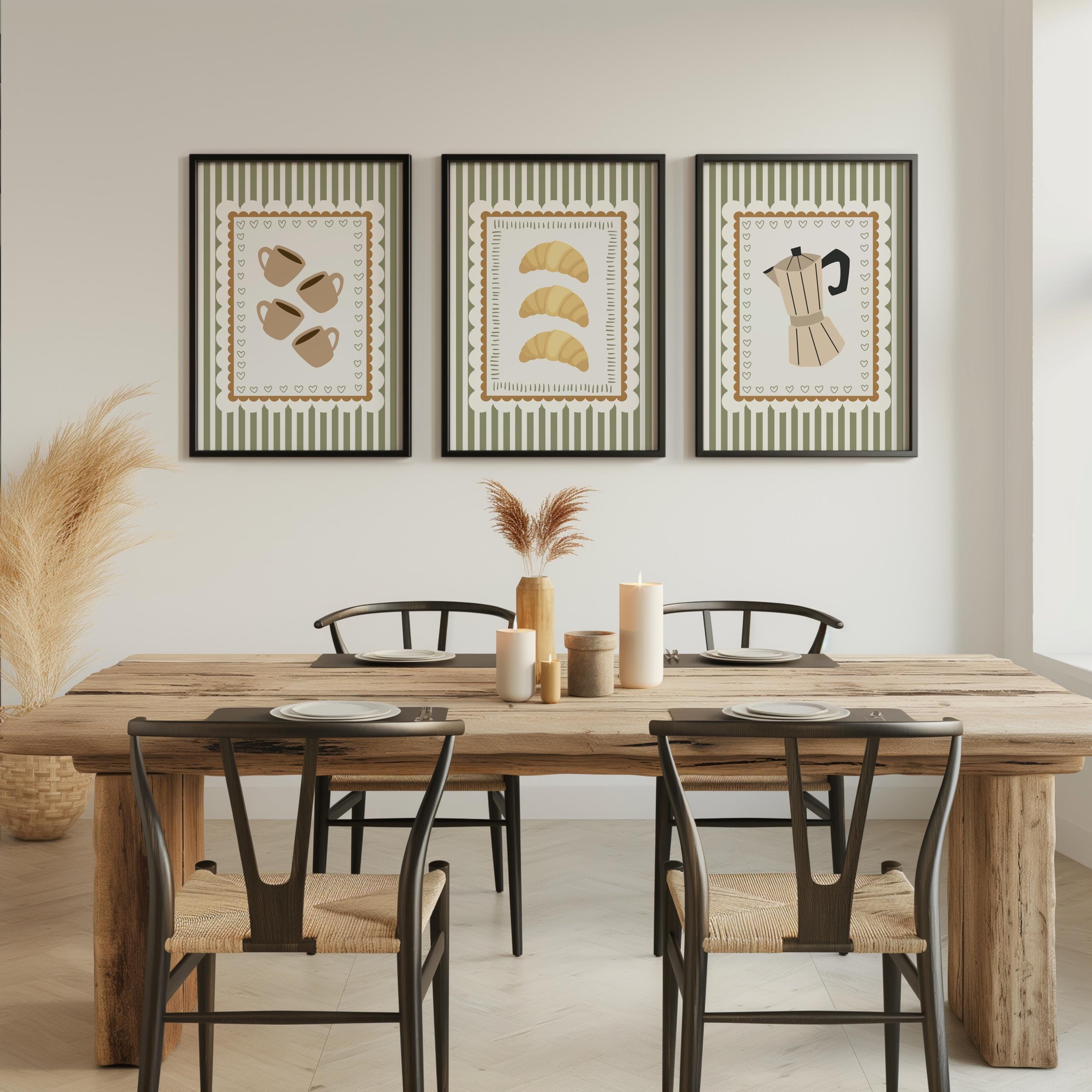 kitchen print set of 300+ prints kitchen wall art... Set of 3 Kitchen Prints, Stripe Wall Art, Croissant Print, Breakfast ...