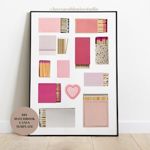 Matchbook Poster Template, Blank Matchbook Template, Blank Matchbook Digital Download, Custom Matchbook, DIY Matchbox, Pink, Canva Template