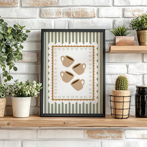 Coffee Print, Striped Espresso Wall Art, Retro Kitchen, Home Decor, Cafe Bar, Trendy Kitchen Poster, Vintage Style, Coffee Cup Wall Art