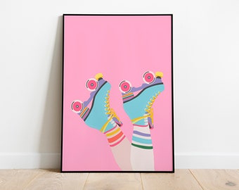 Roller Skate Poster, Retro Wall Art, Modern Wall Decor, Trendy Wall Art, Vintage, Bold Prints, Colourful Prints, Cute Poster, Disco Art