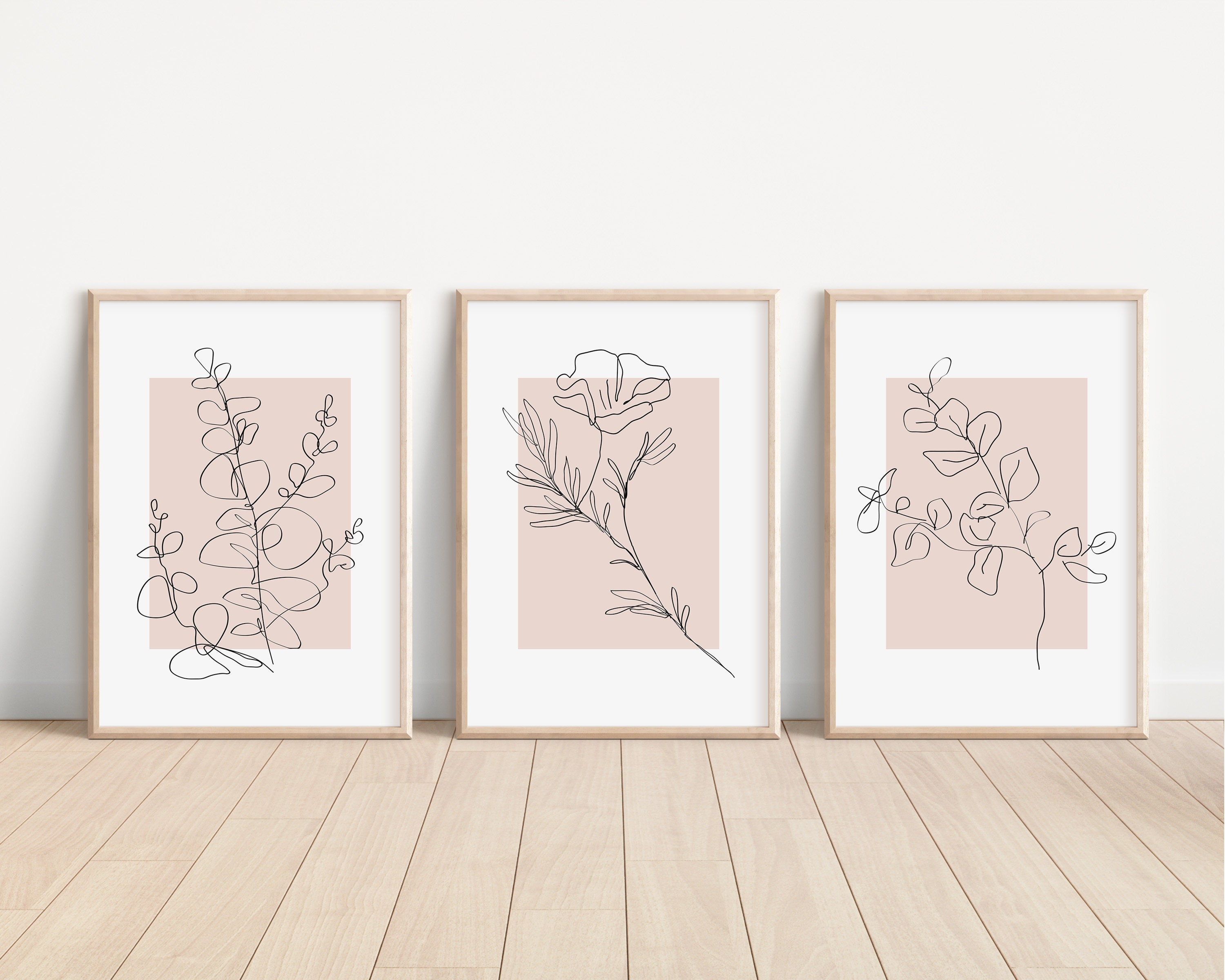 Pink Wall Art, Botanical Prints, Set of 3 Prints, Plants Wall Art ...