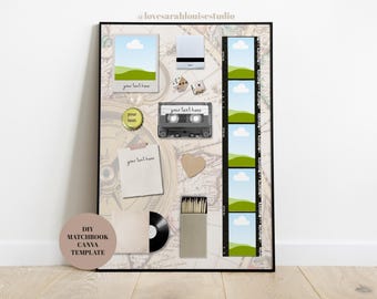 Streichholzbriefchen Vorlage, Memory Poster, Blanko-Vorlage, Canva Vorlage, Streichholzschachtel Vorlage, digitaler Download, Fotogeschenk, Collage, druckbares Geschenk