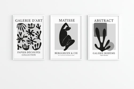 Matisse inspired Prints, Set of 3, Boho Prints, Minimalist Wall Art, Modern Art Print, Grey Prints, Boho Poster, Grey Wall Art, Home Prints