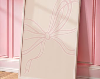Pink Bow print, Girly Wall Art, Preppy Print, Bedroom Wall Art, Ribbon Poster, Teen Girl Print, Trendy Poster, Coquette Art, Aesthetic Pink