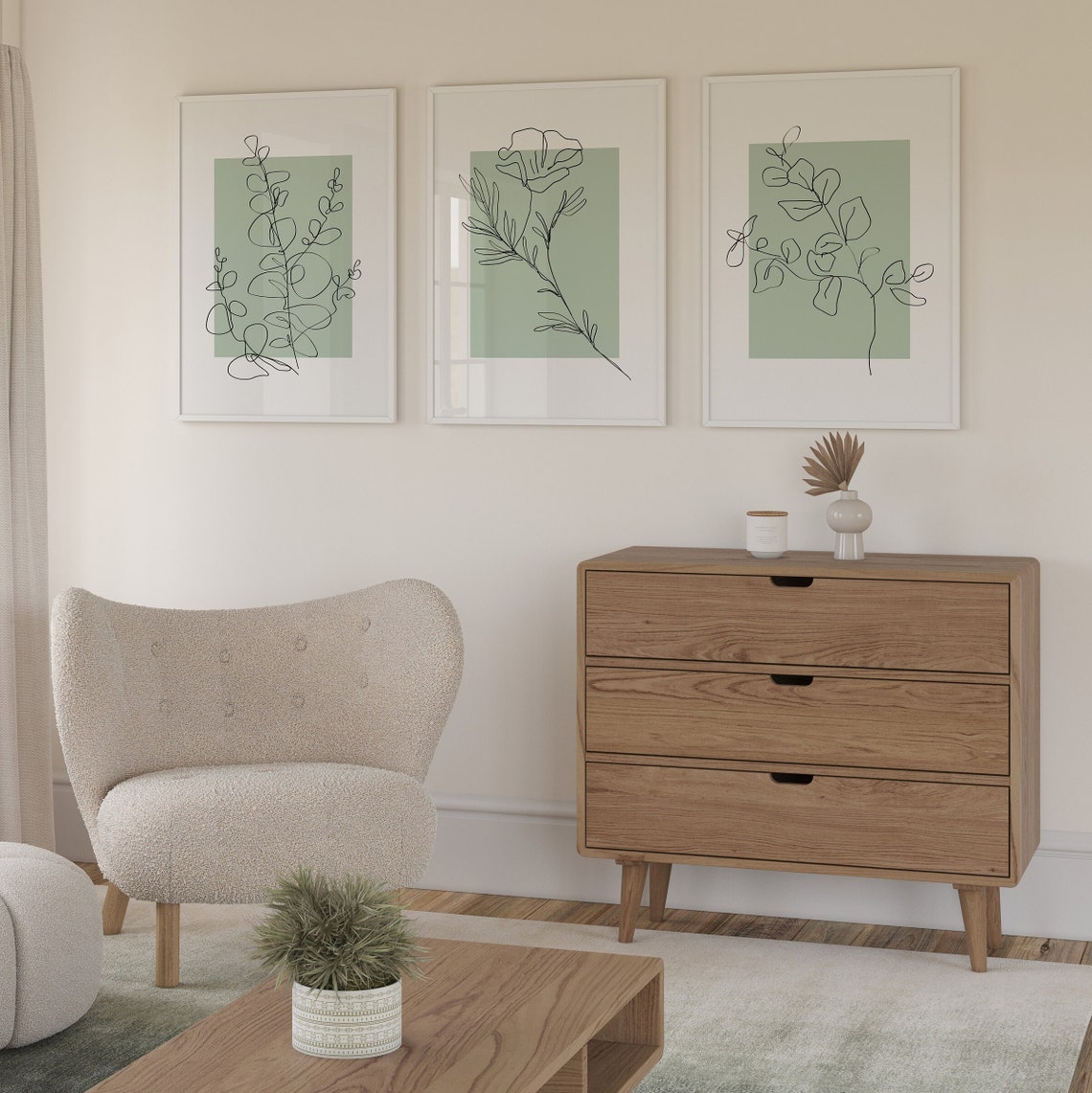 Sage Green Wall Art, Set of 3 Prints, Botanical Prints, Plants Wall Art ...