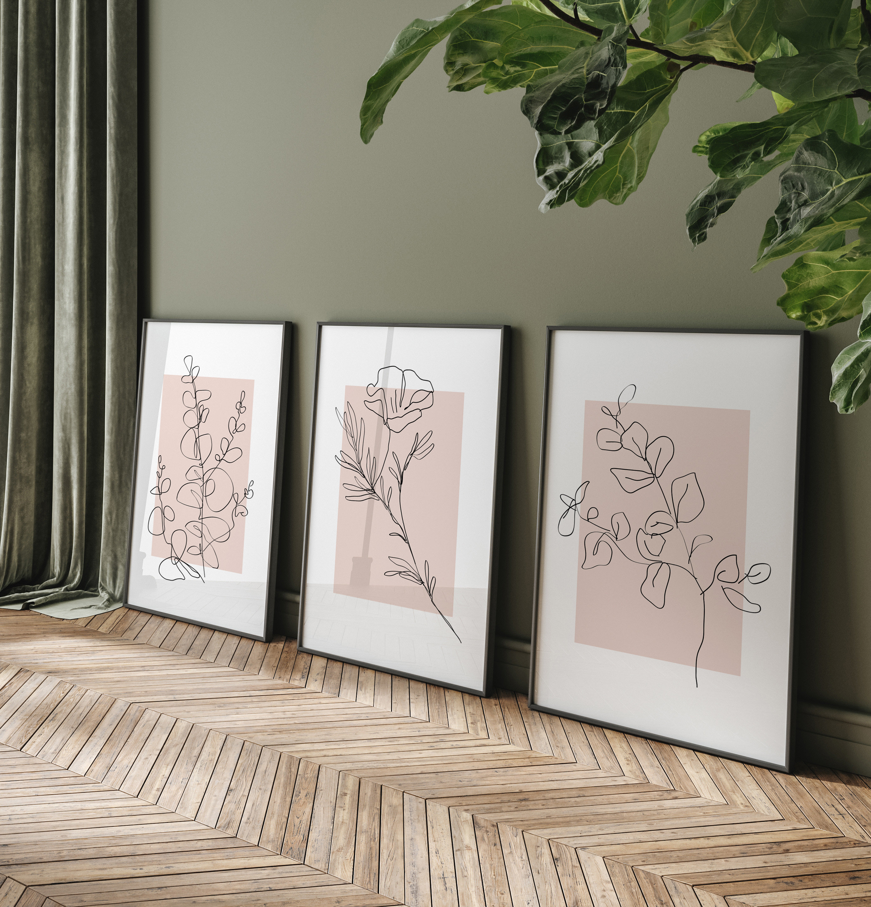 Pink Wall Art, Botanical Prints, Set of 3 Prints, Plants Wall Art ...