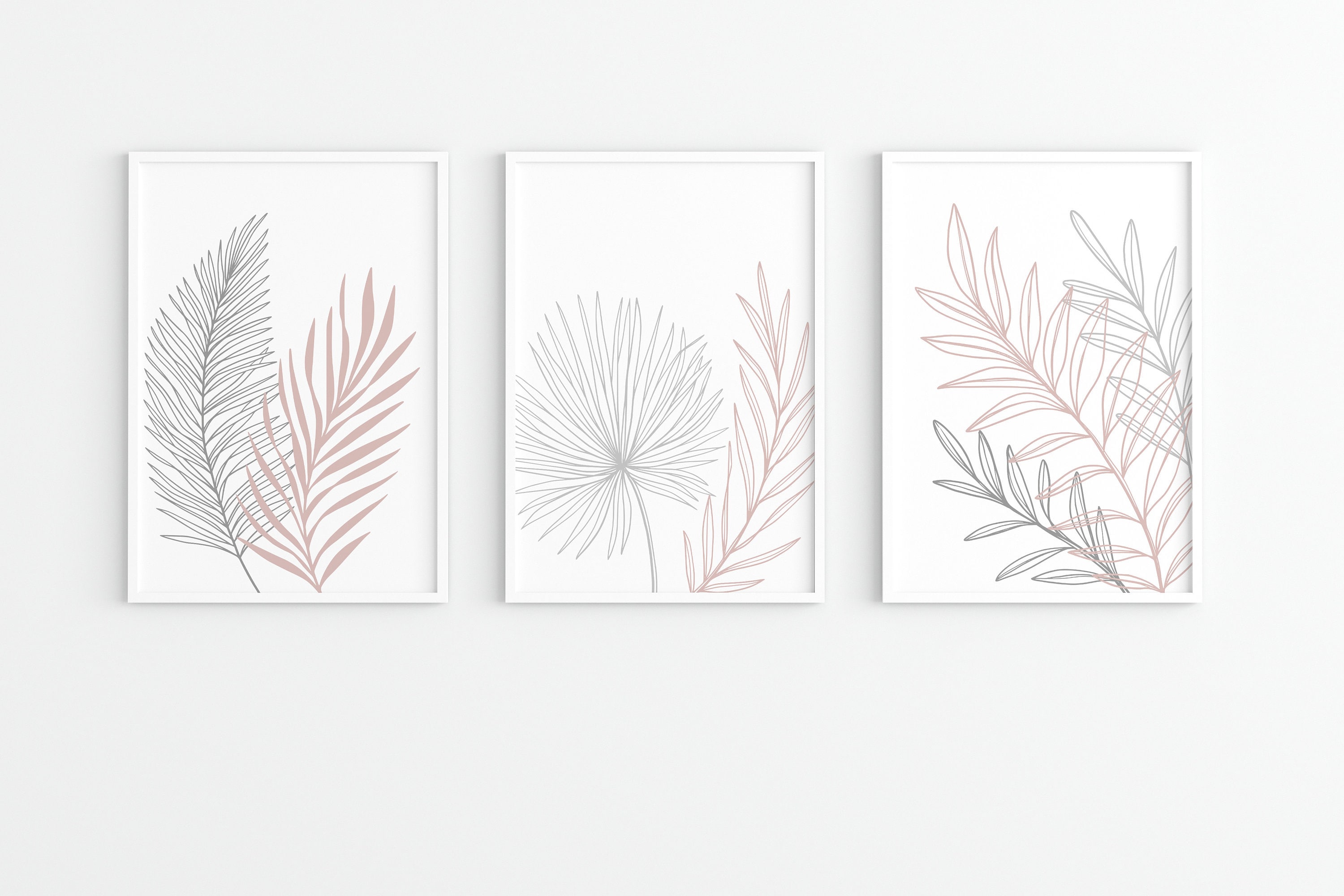 Pink Leaf Prints Set of 3 Botanical Art Leaf Wall Art Pink | Etsy