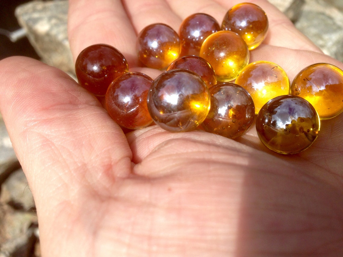 Iridescent Amber Glass Marbles Choose your Quantity 5 or 10 Etsy