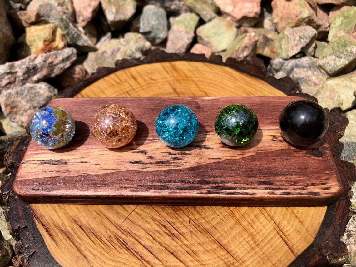 Cracked Marbles with Wood Display One Inch Marbles Fried Etsy