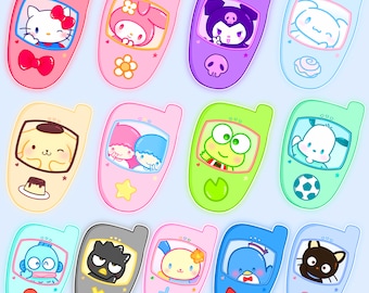Kitty and Friends Phone Stickers | kawaii cinna Melo purin usa scrapbook kero y2k choco tuxsam kuro