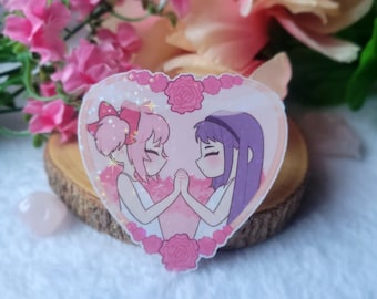 Madoka Magica Madoka and Homura Valentines Heart Sparkly Holo Sticker