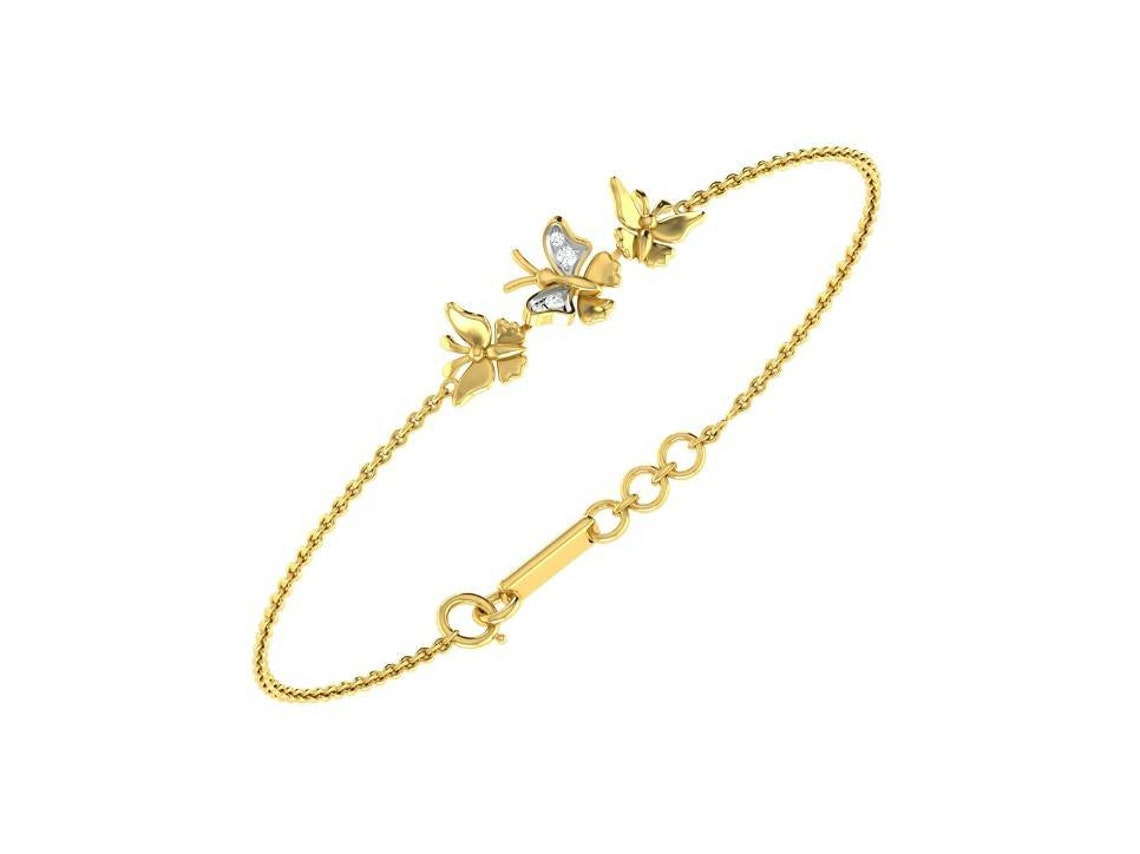 Butterfly Design Diamond Bracelet Gold Bracelet 14K Solid Etsy
