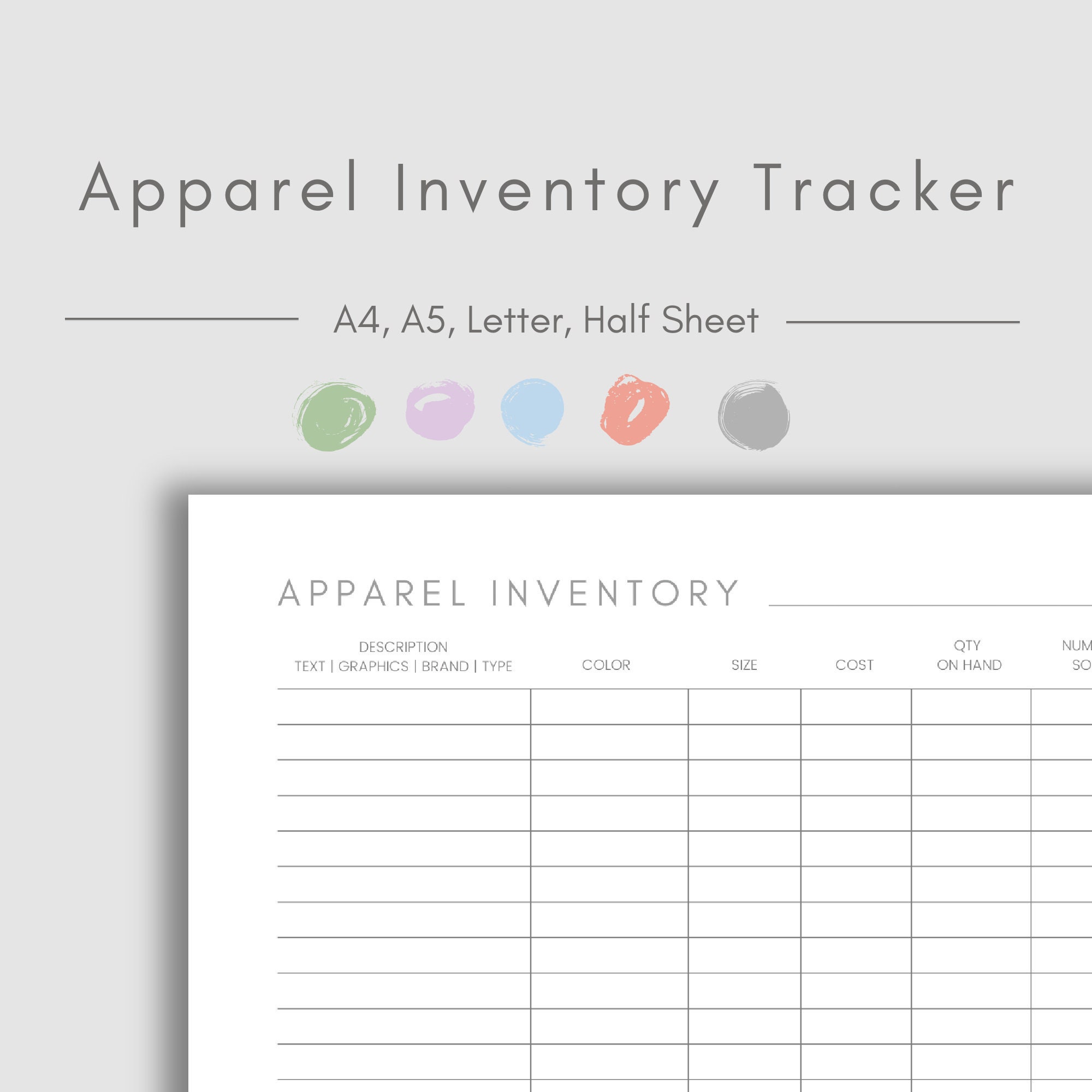 Apparel Inventory Tracker Printable Inventory Template Etsy