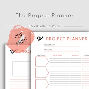 Project Plan | Project Plan Template |  Project Plan Digital |  Project Planner Pdf Print | 8.5 x 11 Letter 2 Pages